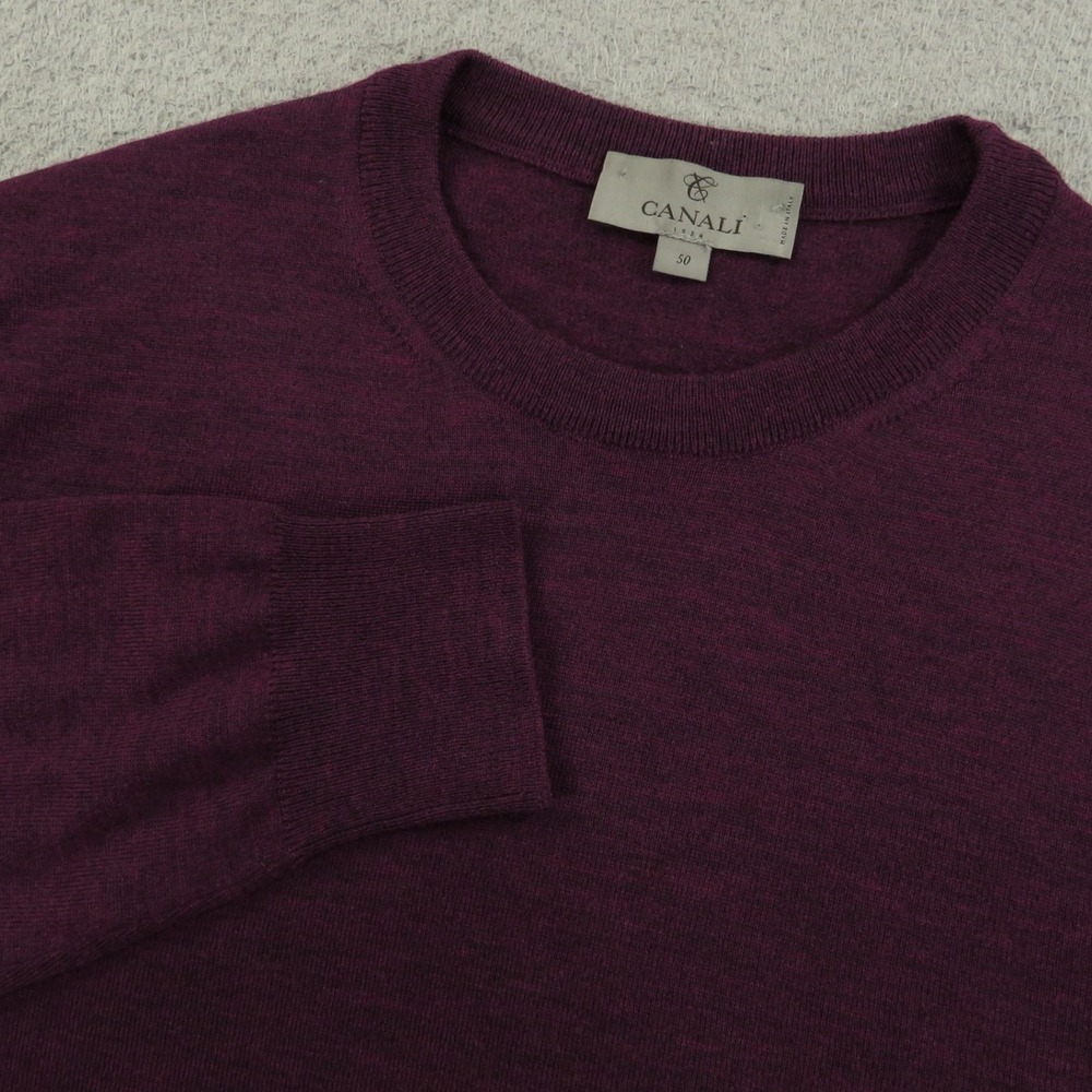 Canali 1934 Sweater Mens 50 Merino Wool Maroon Long Sleeve Lightweight Pullover